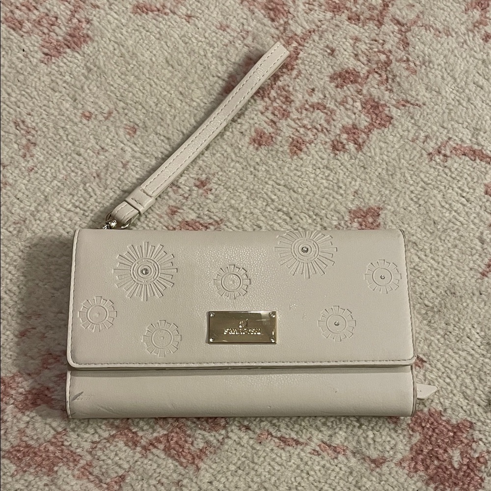 Swarovski Cream Wristlet Clutch with Embossed Design